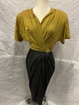 Chetta B Vintage 70s Mustard Yellow &amp; Black Evening Dress w Shoulderpads, Wom... - £27.39 GBP