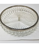 Art Deco Divided Snack Dish Glass Sunburst Silver Trim Nuts Chips Large Vtg - $15.15