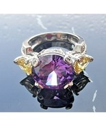 VINTAGE BEAUTIFUL 925 STERLING SILVER 12mm  AMETHYST AND CITRINE RING SI... - €46,10 EUR