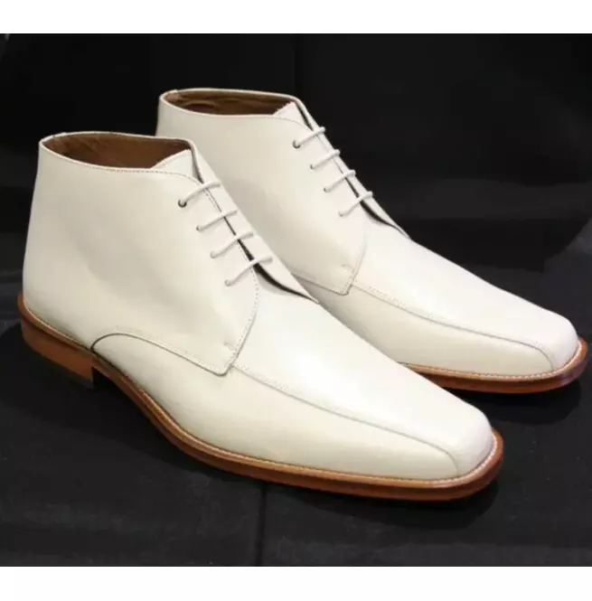 Handmade White Chukka Ankle Lace Up Dress Boots For Mens, Business boots... - $149.99