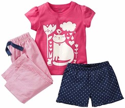 Carter&#39;s Girls Toddler 3-Piece Kitty Cat Pants, Shorts Pajama , PJ Set - €17,49 EUR