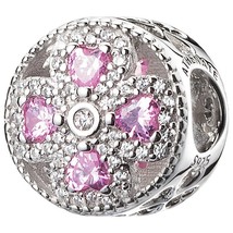 925 Sterling Silver Pink Crystals &amp; Clear CZ Crystalized Four-Leaf Clover Charm  - £51.67 GBP