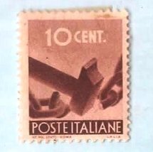 Used Italy Postage Stamp (1945) 10c Hammer Breaking Chain - Scott # 463 - £2.34 GBP