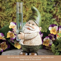 Rain Gauge Rainfall Measurer Lucky Gnome Outdoor Garden Lawn Statue Scul... - $24.93