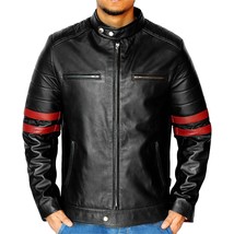 The Custom Jackets Men&#39;s Cafe Racer Casual Stylish Black Lamb-Skin Classic Leath - $139.99