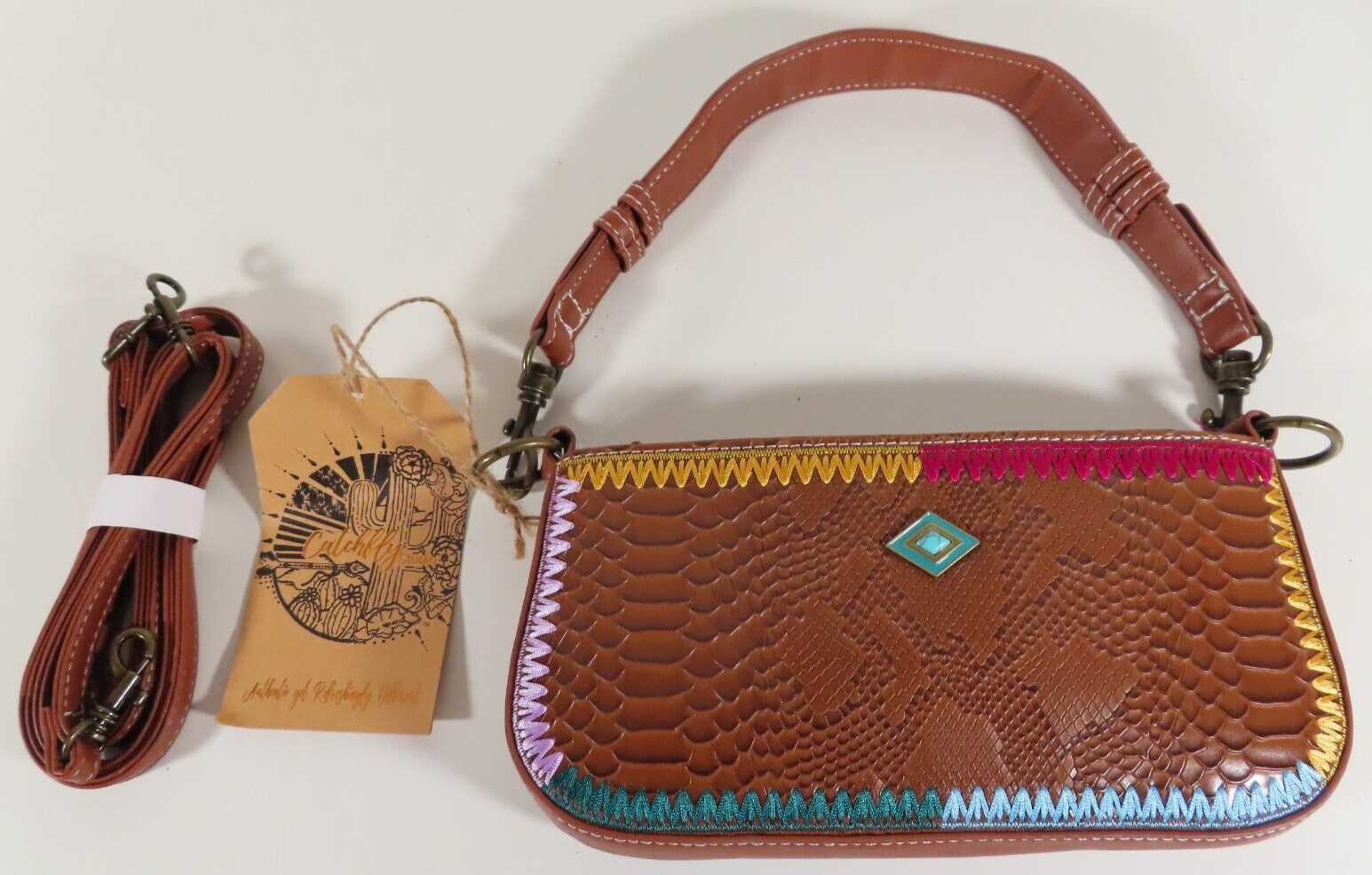 Primary image for Catchfly Leather Crossbody Clutch Purse Aztec Embroidered Western Rodeo Style