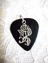 NEW BLACK GUITAR PICK & ALLOY SILVER OPEN ROSE FLOWER CHARM PENDANT NECK... - $4.99 NEW BLACK GUITAR PICK & ALLOY SILVER OPEN ROSE FLOWER CHARM PENDANT NECK... - $4.99