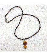 Handmade Beaded Necklace Choker Black Brown Glass Bead - $276.80 MXN