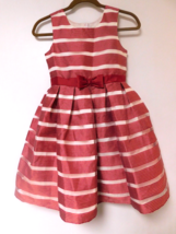 Jona Michelle Girls Size 10  Cranberry and White Striped Dress Bow in front - £15.81 GBP