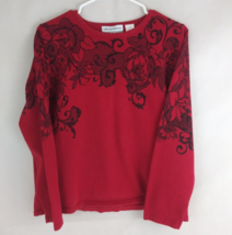 Alfred Dunner Petite Women&#39;s Red Beaded Floral Shirt Size PL - £10.07 GBP