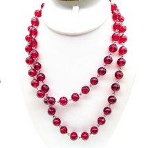 Ruby Red Vintage Lucite Beads, Rich Beaded Strand Flapper Necklace - £44.59 GBP