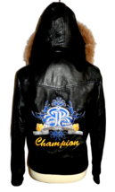 3B West Junior Large (Women&#39;s Med) Leather Jacket Western Hooded Real Fur Trim - £38.03 GBP