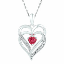Sterling Silver Round Lab-Created Ruby Heart Fashion Pendant .01 Ctw - £49.25 GBP