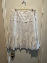 ECI New York White Flared Eyelet Lace Boho Bohemian  Skirt Silk Inserts ... - $29.65