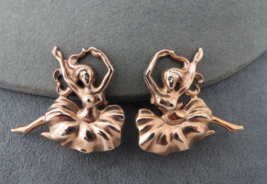Art Nouveau Ballerina Earrings Clip On Rose Gold Tone 1&quot; High Lady Dancers Rare - £33.49 GBP