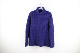 Vintage Lands End Womens PL Wool Blend Chunky Knit Fisherman Turtleneck Sweater - £55.22 GBP