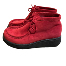 Lower East Side Chukka Suede Leather Moc Toe Boots Red Women Size 9 Vintage Y2K - £35.16 GBP