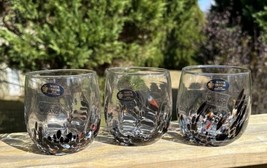 Murano Lowball Stemless Wine Glasses Millefiori Glass  Black Hand Made I... - £58.97 GBP