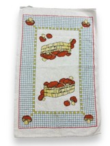 Vtg Basket Of Mushrooms Kitchen Hand Dish Towel Blue Grid Terrycloth Orange - $16.34