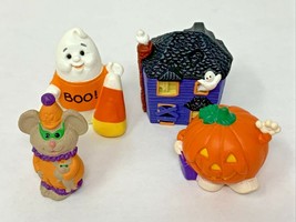 4 Merry Miniatures Hallmark 1992 HALLOWEEN House Pumpkin Ghost Dressed Up - $28.45