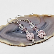 925 Sterling Silver - Purple White Murano Glass Crystal Drop Earrings - $19.95