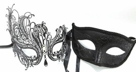Swan Men Woman Couple Black Metal Glitter Venetian Masquerade Ball Mask Masks - £19.17 GBP