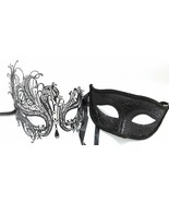 Swan Men Woman Couple Black Metal Glitter Venetian Masquerade Ball Mask ... - £19.53 GBP