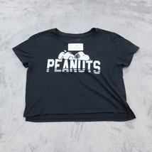 Peanuts Shirt Womens L Black Short Sleeve Crew Neck Casual Cropped Top Tee - £8.43 GBP