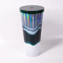 Starbucks Swirl Tumbler Travel Coffee Mug Cup w/ Lid Holographic Green Drip - £20.22 GBP