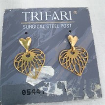 Trifari Gold Colored Heart Earrings Surgical Steel Posts New Old Stock - £11.17 GBP