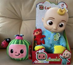 NEW! Cocomelon JJ Doll Musical Bedtime 10&quot; Plush Sing Toy Roto Head &amp; Watermelon - £43.27 GBP