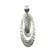 Vintage Sterling Silver 925 Mexico Large Oval Hammered w/ Dangle Accent Pendant - £76.78 GBP