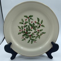 Lenox Holiday Special Large Dinner Plate Holly Berries Gold Rim EUC 10.75&quot; - £13.90 GBP