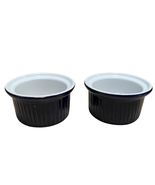 Emile Henry France Ribbed Ceramic Navy Blue Baking Ramekins Custard Cups 2 - $20.20