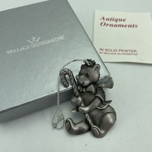 Vtg 1990 Wallace Silversmiths Solid Pewter Antique Teddy Bear Christmas Ornament - $20.90