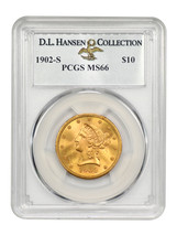 1902-S $10 PCGS MS66 ex: D.L. Hansen - £8,514.63 GBP