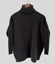 COS Turtleneck Oversized Sweatshirt Ribbed 3/4 Sleeves Black Terry Cotto... - $24.74