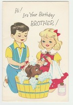 Vintage Birthday Card Boy and Girl Wash Dog 1960&#39;s Sincere Regards - £7.86 GBP