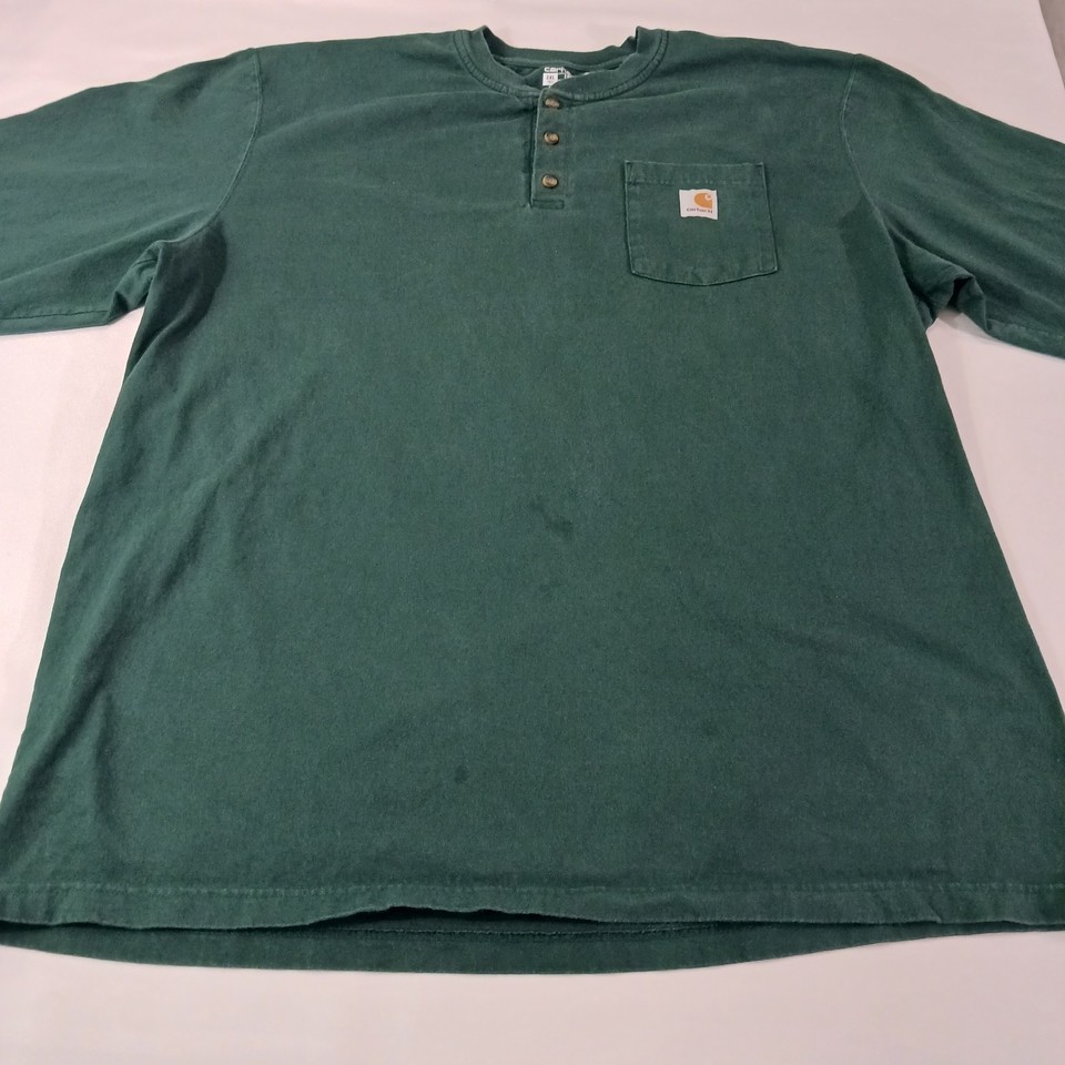 Carhartt K128 HTG Men's Green Cotton Long Sleeve Henley T-Shirt Size 2XL Tall Item image 9