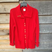 Vintage Women&#39;s Cardigan Red Pockets Long Sleeves Collar Acrylic Size 42... - £67.11 GBP