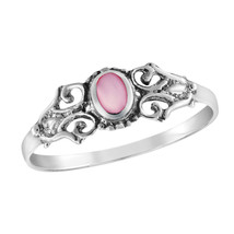 Timeless Vintage Beauty Oval Pink Mother of Pearl Sterling Silver Band Ring-9 - £11.76 GBP