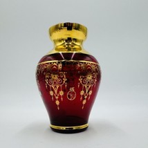 Vecchia Murano Art Glass Vase Red and 24k Gold Leaf Ruby Red Italy - $60.78