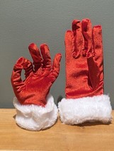 Red Fur Gloves - Red Velvet-like Gloves with White Furry Cuff Christmas ... - £6.95 GBP