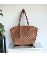 BIG BUDDHA Coral Handbag Tote Shoulder Bag Purse Vegan Leather gold embe... - $42.56