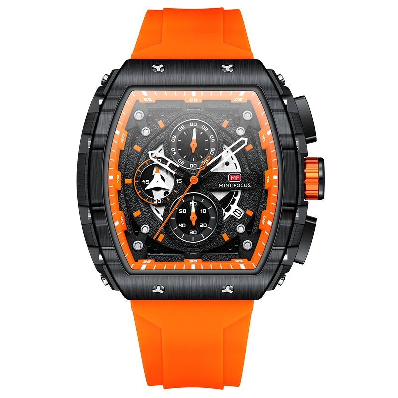 Red Tonneau Watches for Men Military Sport Chronograph Quartz Wristwatch... - $51.09