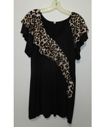 Womens 2XL Black Short Sleeve Top w/ Leaopard print ruffle Soft & Stretchy - $5.94