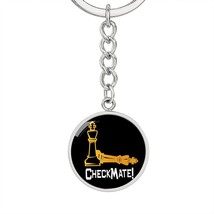 Chess Fan Check Mate Keychain Stainless Steel or 18k Gold Circle Pendant - £30.22 GBP+