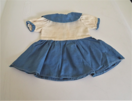 Vintage Dress Blue/White Corded Cotton &amp; Zipper for Medium Size Doll - £13.43 GBP