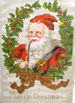 Santa Claus Christmas Postcard Old World Germany Gold Gilding Long Pipe 1910 - $30.15