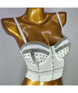 White Burning Man Rave Festival Rhinestones Embellished Bustier Corset T... - $48.00